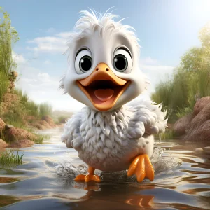 عکس جوجه اردک زشت در حال دویدن روی آب